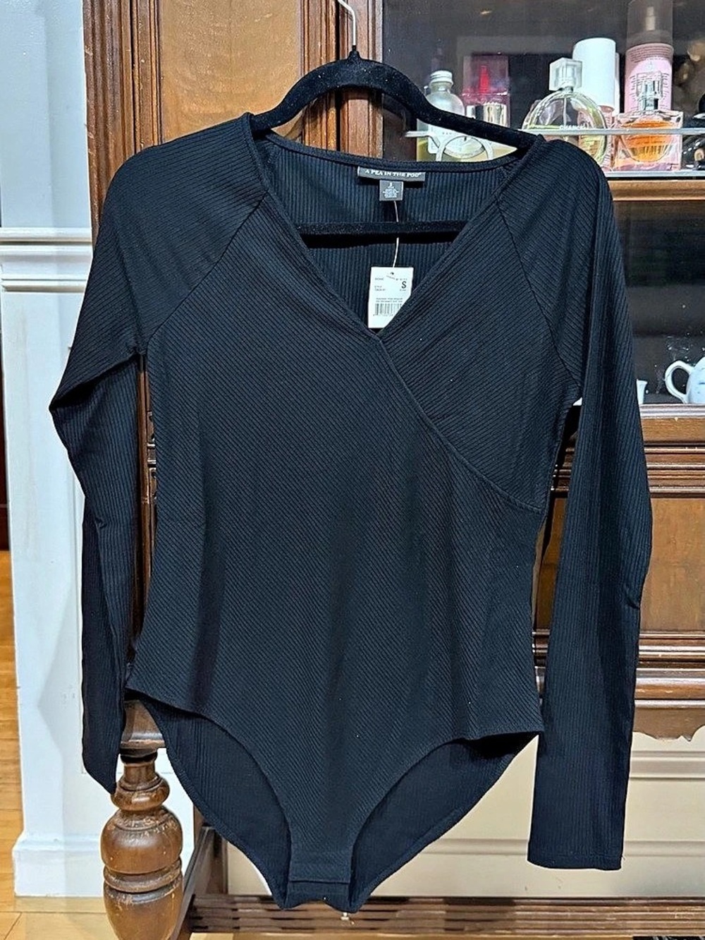 A Pea in the Pod Ribbed Wrap Maternity Bodysuit Black Small